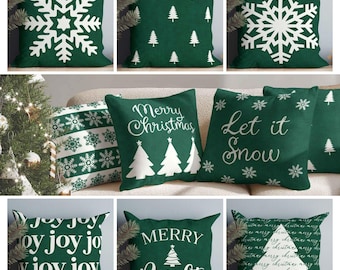 Green Christmas Throw Pillow Cover • Christmas Tree Merry Christmas Snowflake • Winter Holiday Pillows