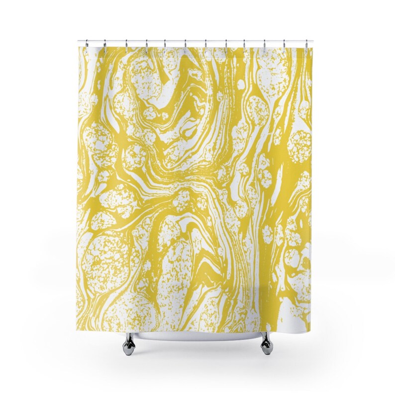 Yellow Marble Print Shower Curtain Modern Bathroom Decor Etsy