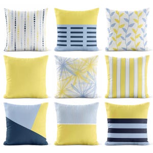 Light Blue Yellow Throw Pillow Cover • Decorative Pillows for Couch • Accent Pillow Covers