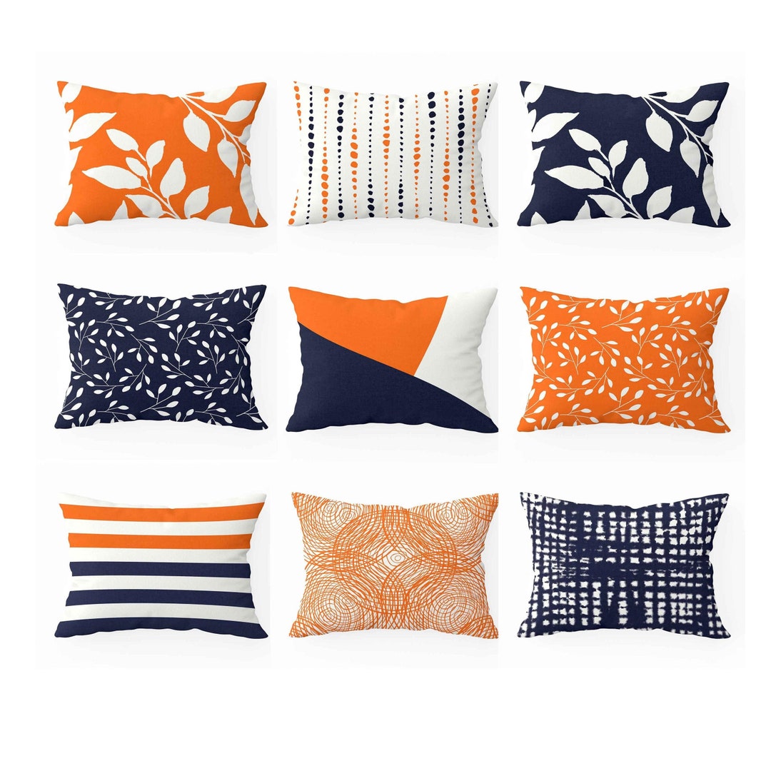Orange Navy Throw Pillow Cover • Lumbar Pillow Cover 14x20