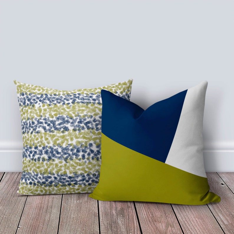 Green Blue Throw Pillow Cover Lime Green Pillow Case Etsy