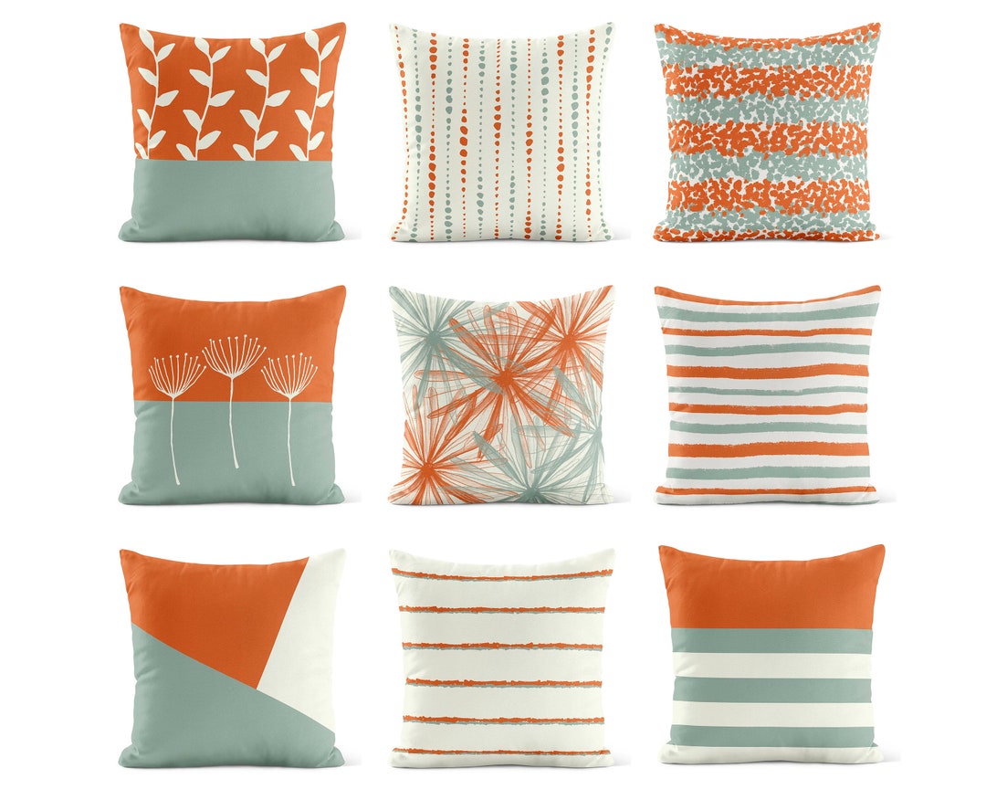 Burnt Orange Green Throw Pillow Cover Decorative Pillows for Couch Etsy