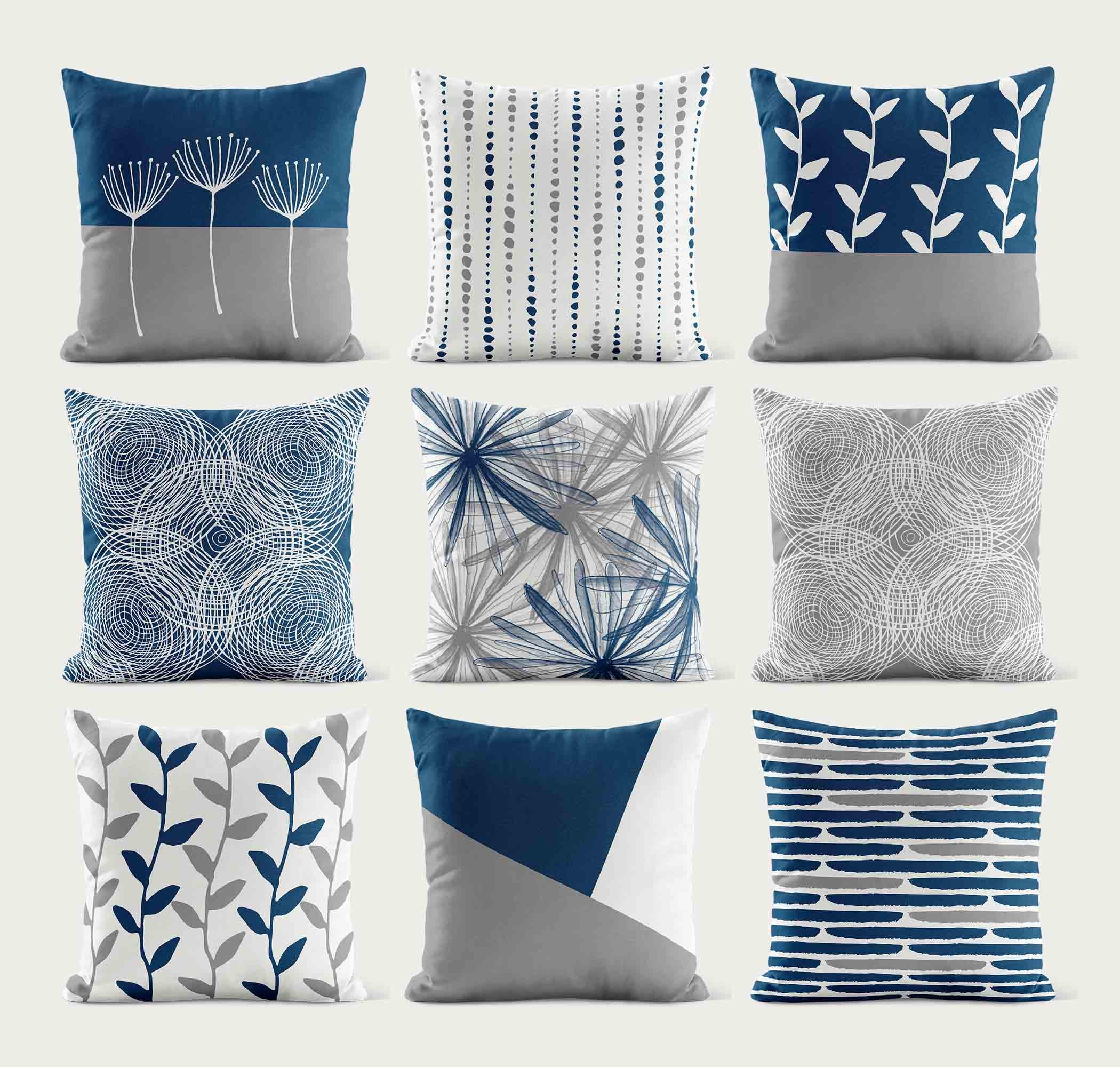 Gray Blue Throw Pillow Cover • Decorative Pillows for Couch • Accent Pillow Covers