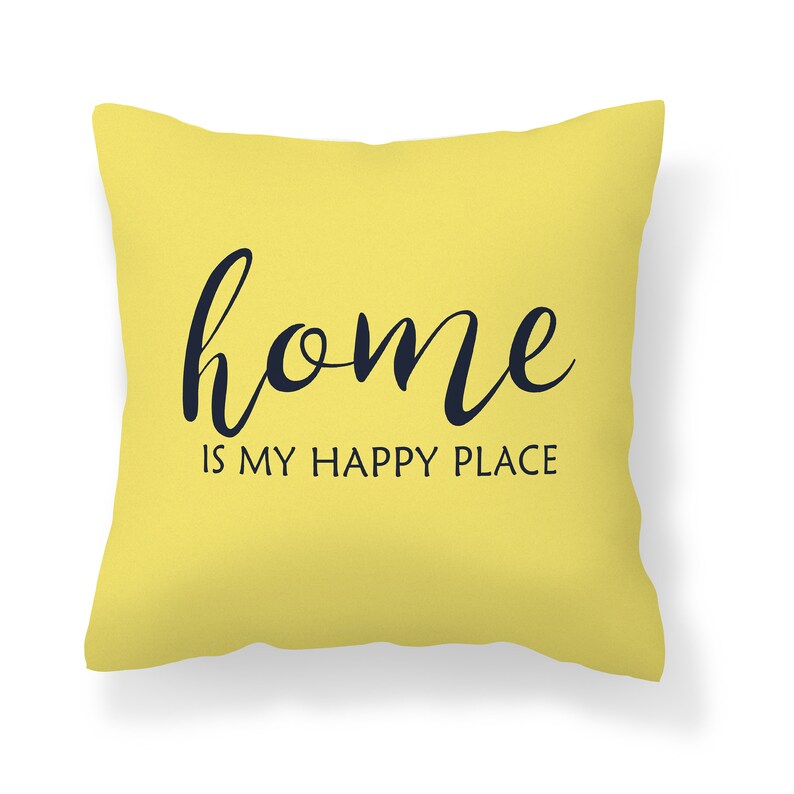 Home Is My Happy Place Throw Pillow Yellow Navy Blue Green Etsy
