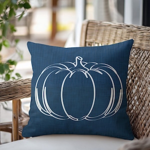 Blue Pumpkin Outdoor Pillow • Autumn Fall Pillow • Thanksgiving Porch Patio Cushion