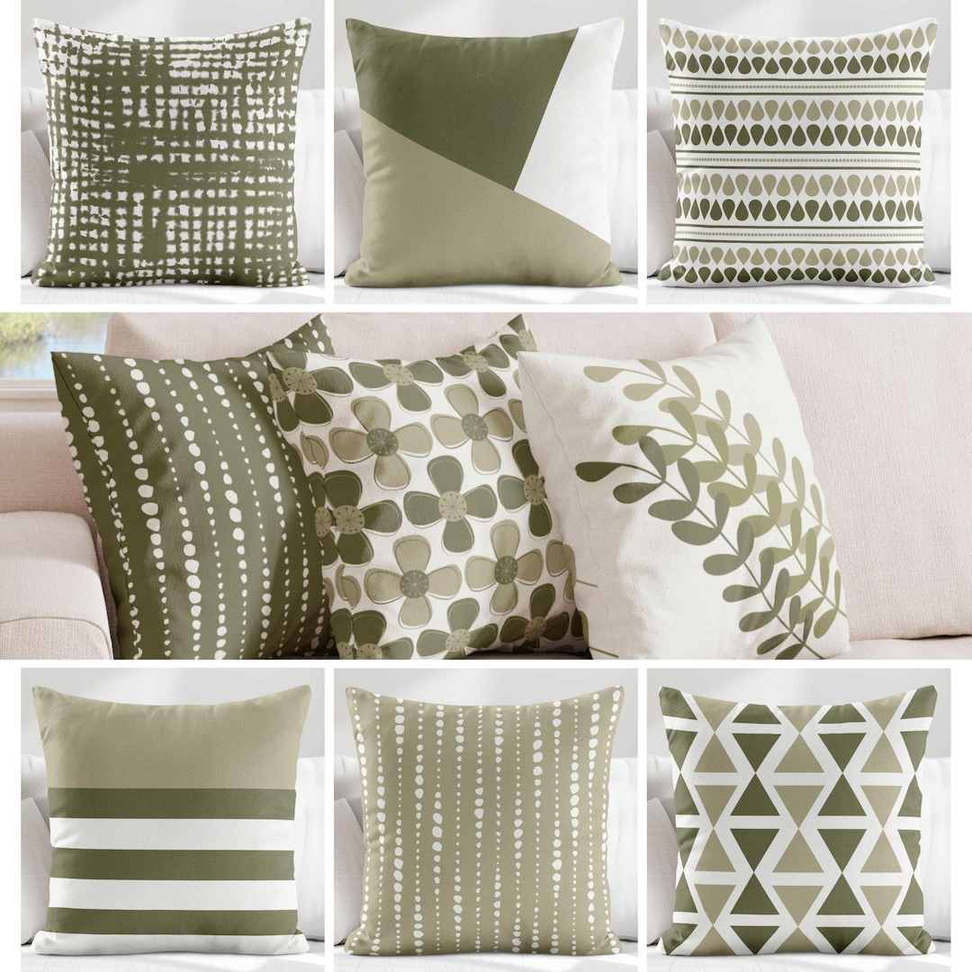 Funda de cojín verde oliva y salvia • Cojines decorativos para - Main Image
