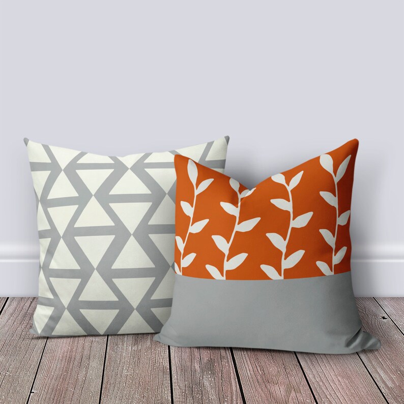 Burnt Orange Gray Outdoor Pillow Patio Cushions Patio Etsy