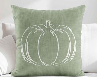 Sage Green Pumpkin Throw Pillow Cover • Minimalist Autumn Fall Accent Pillow • Thanksgiving Decorative Pillows for Couch