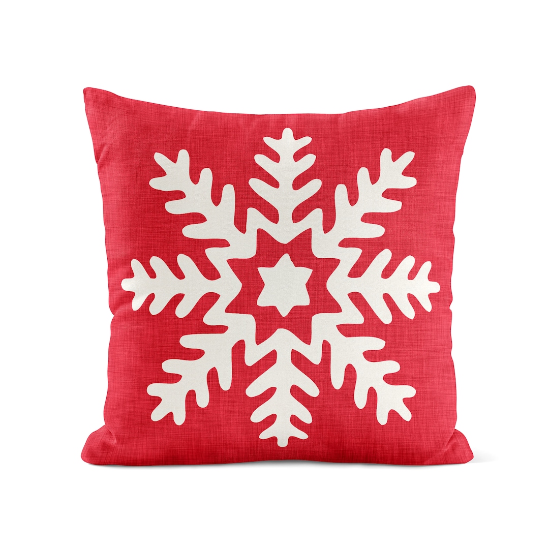 Red Snowflake Throw Pillow Cover Christmas Pillow Cover Etsy