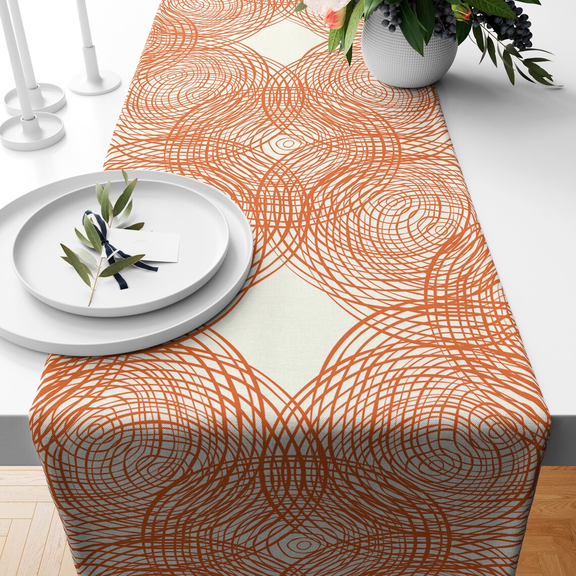 Burnt Orange Table Runner Mid Century Modern Table Decor Etsy