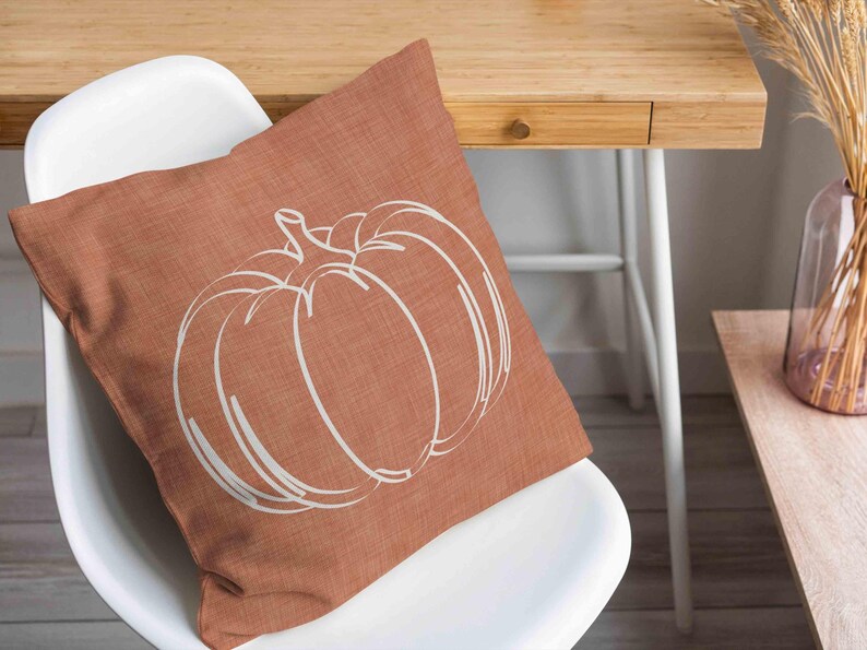 Terracotta Pumpkin Throw Pillow Cover • Minimalist Autumn Fall Accent Pillow • Thanksgiving Decorative Pillows for Couch image 4