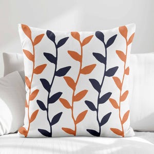 Burnt Orange Navy Leaf Throw Pillow Cover • Leaf Vine Leaves Pillow Case • Decorative Pillows for Couch