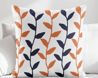 Burnt Orange Navy Leaf Throw Pillow Cover • Vine Leaves • Decorative Pillows for Couch