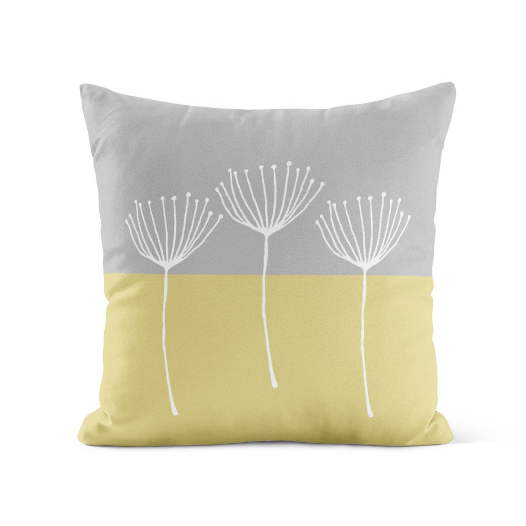 Gray Yellow Floral Throw Pillow Cover Yellow Pillow Covers Pillow Cases ...