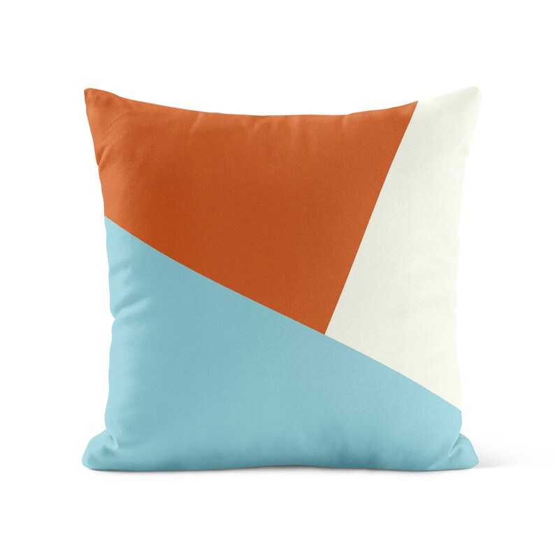 Burnt Orange Light Blue Throw Pillow Cover Terracotta Aqua Etsy
