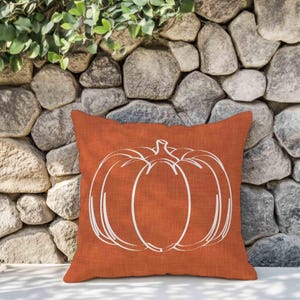 Burnt Orange Pumpkin Outdoor Pillow • Minimalist Autumn Fall Pillow for Porch & Patio image 5