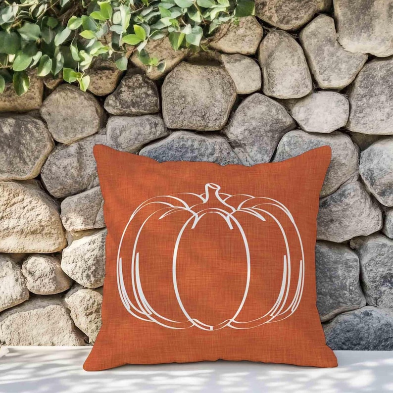 Burnt Orange Pumpkin Outdoor Pillow • Minimalist Autumn Fall Pillow for Porch & Patio image 5