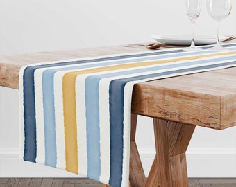 Watercolor Stripe Table Runner • Navy Blue Mustard Table Decor Table Top • Kitchen Dining Room Decor