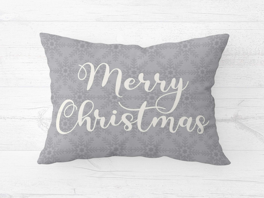 Light Gray Merry Christmas Throw Pillow Cover Lumbar Christmas