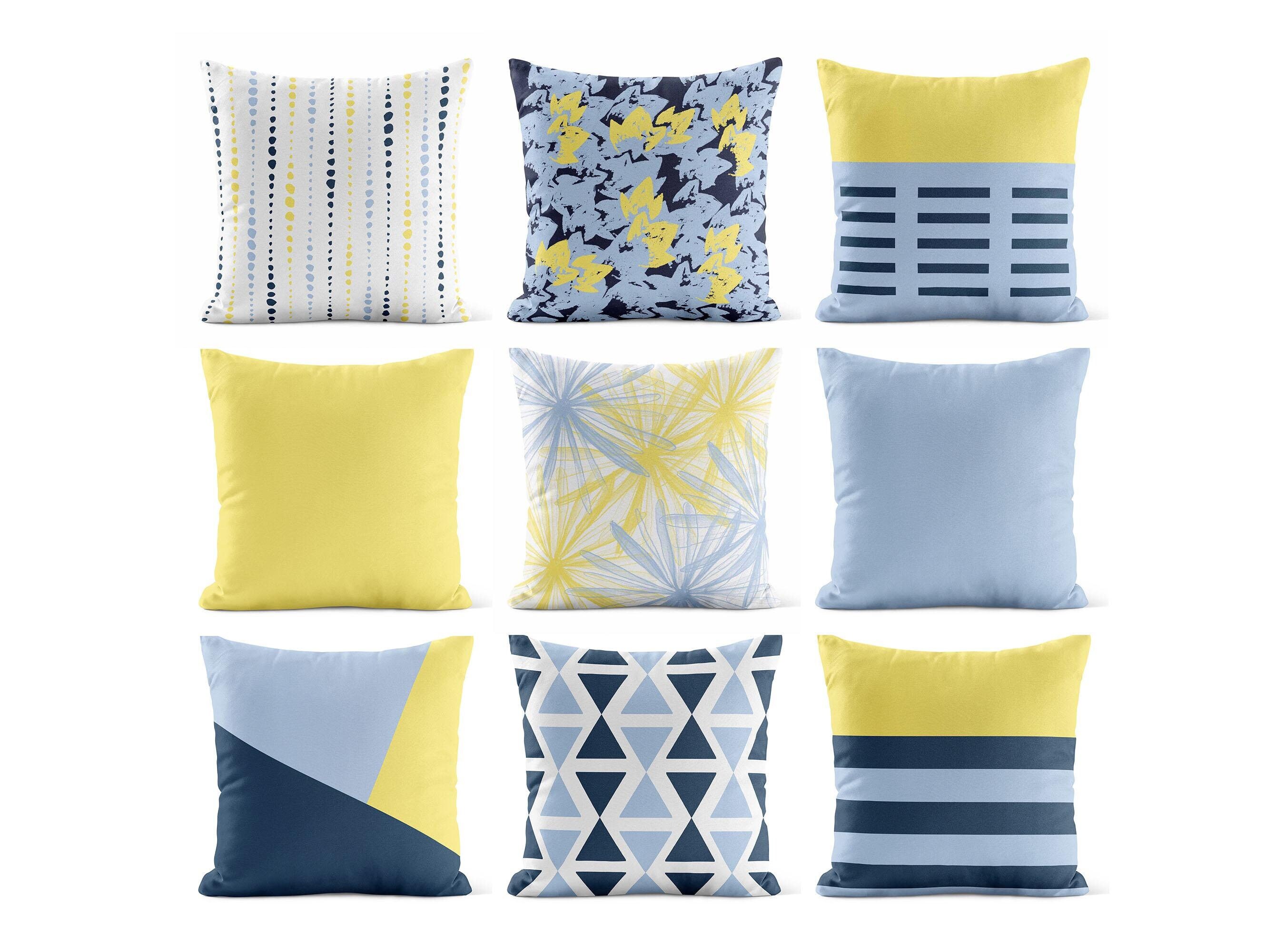 Blue yellow cushions discount