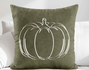 Olive Green Pumpkin Throw Pillow Cover • Minimalist Autumn Fall Accent Pillow • Thanksgiving Decorative Pillows for Couch