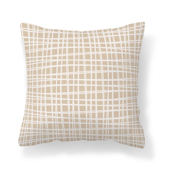 Beige Bamboo Checkered Throw Pillow Cover Unique Modern Etsy