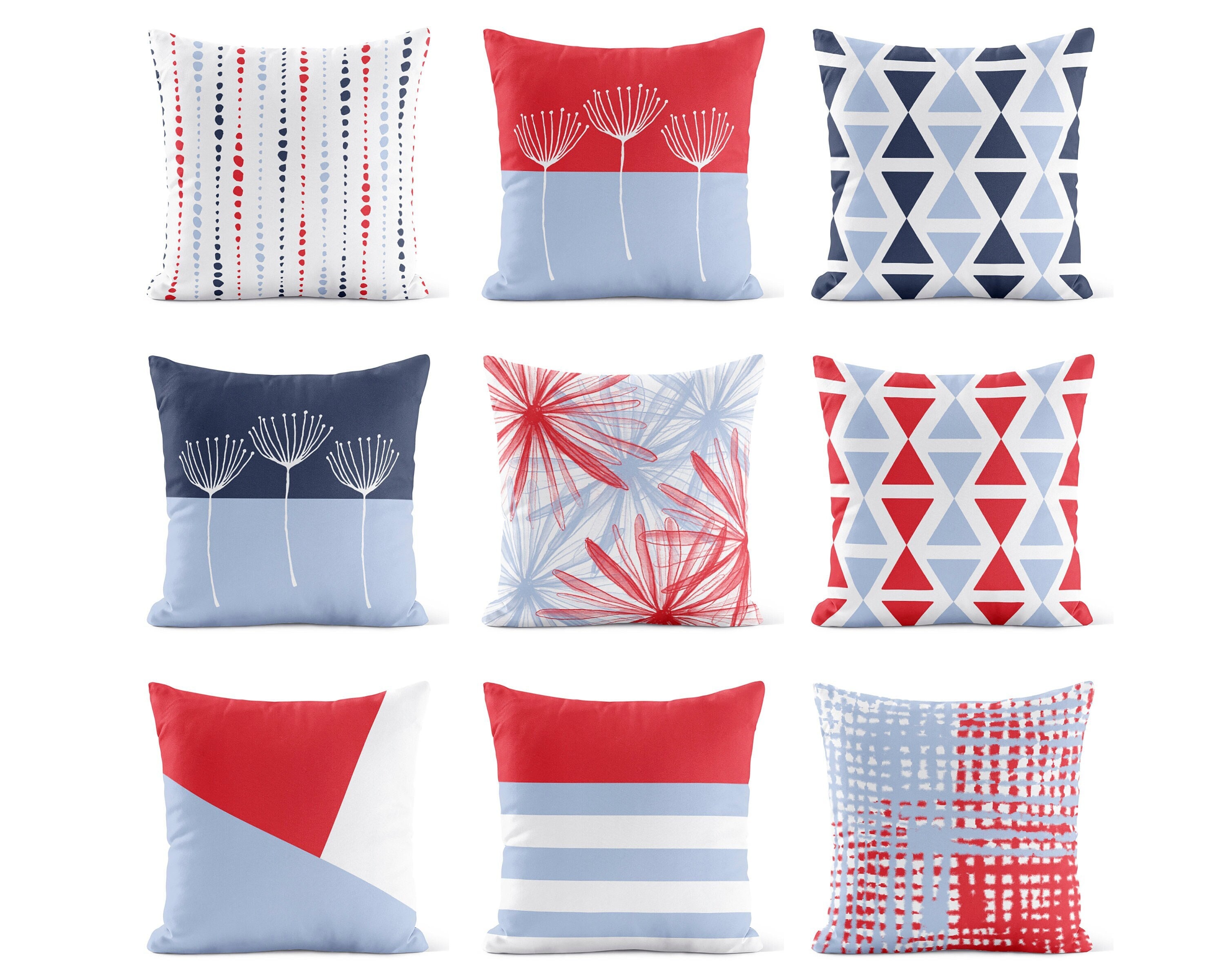 Red Blue Throw Pillow Cover Navy Pillow Case Decorative Pillows for Couch Mix and Match Pillows Etsy Canada