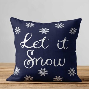 Navy Outdoor Christmas Pillow • Dark Blue Snowflake Porch Patio Cushion • Winter Holiday Pillows 6 Let It Snow