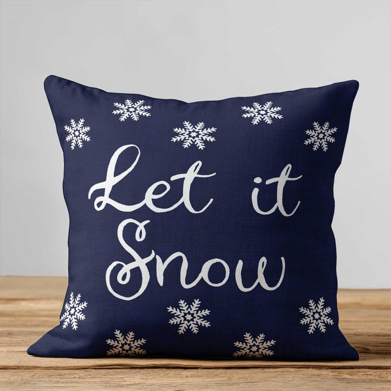Navy Outdoor Christmas Pillow • Dark Blue Snowflake Porch Patio Cushion • Winter Holiday Pillows 6 Let It Snow