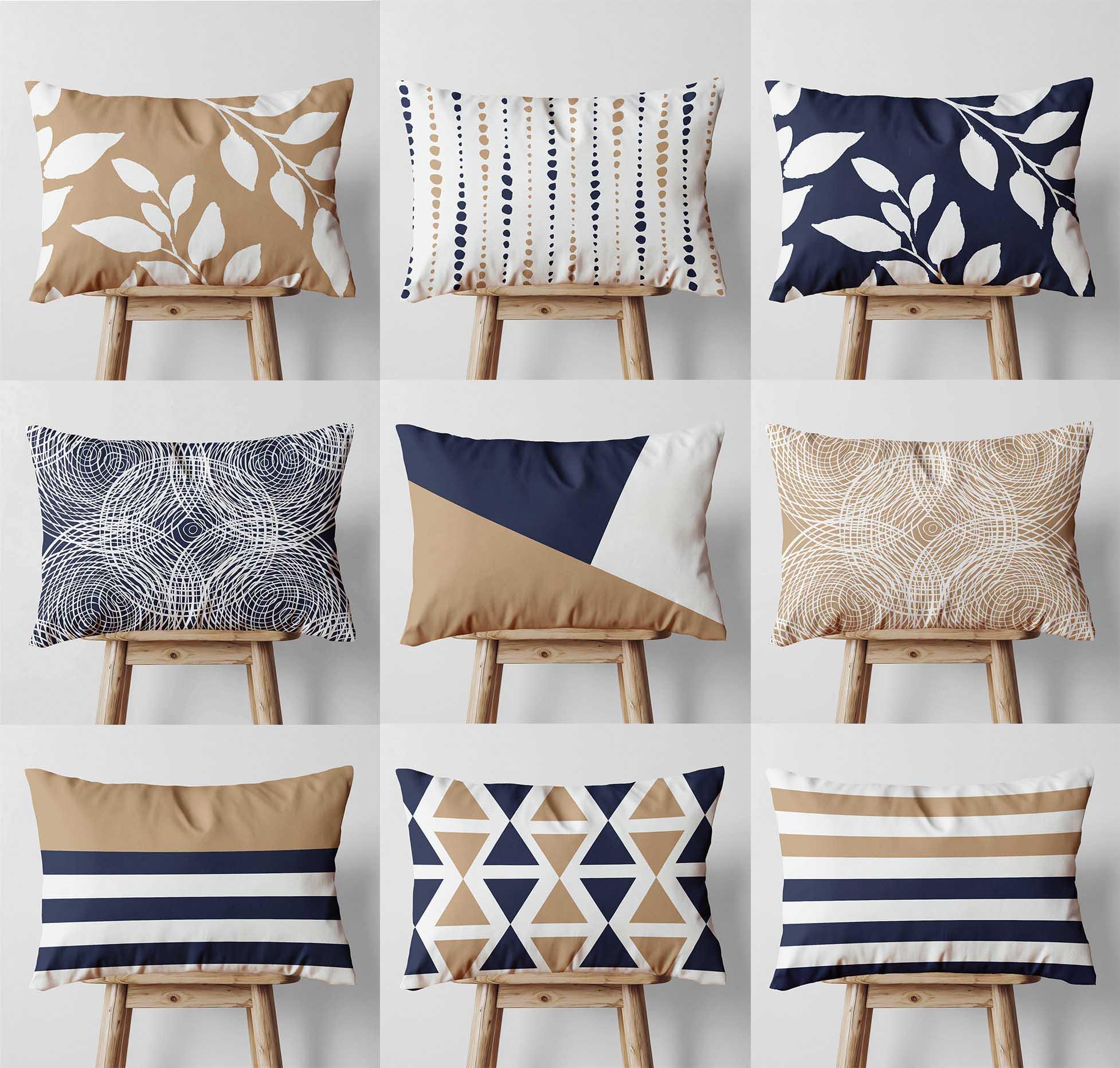 クッションカバー Cushion Cover navy line Navy Sand Lumbar Throw Pillow Cover • Beige Blue Decorative