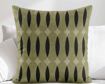 Olive Black Throw Pillow Cover • Green Mid Century Modern Decorative Pillows for Couch