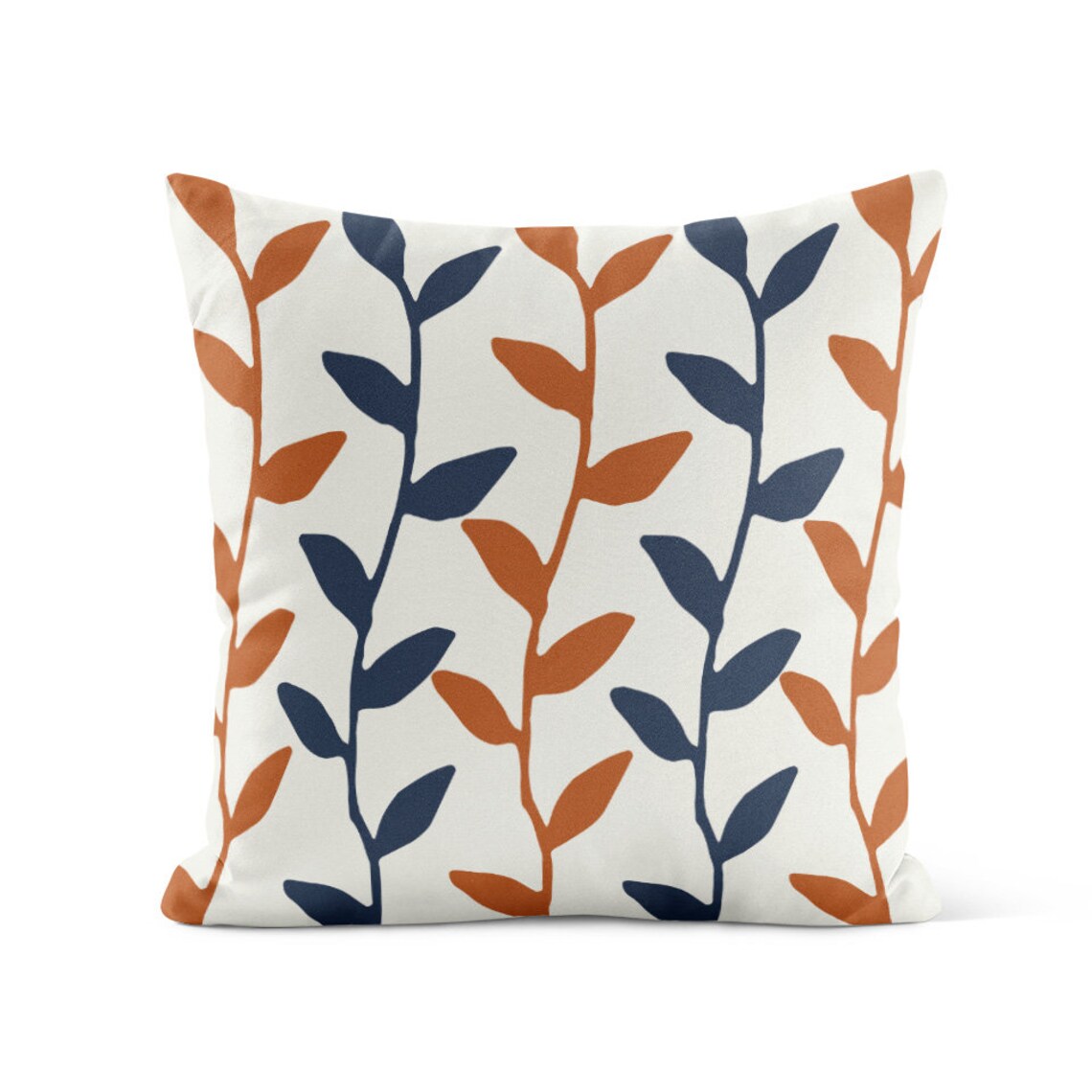 Burnt Orange Navy Leaf Throw Pillow Cover Floral Pillow Case Etsy