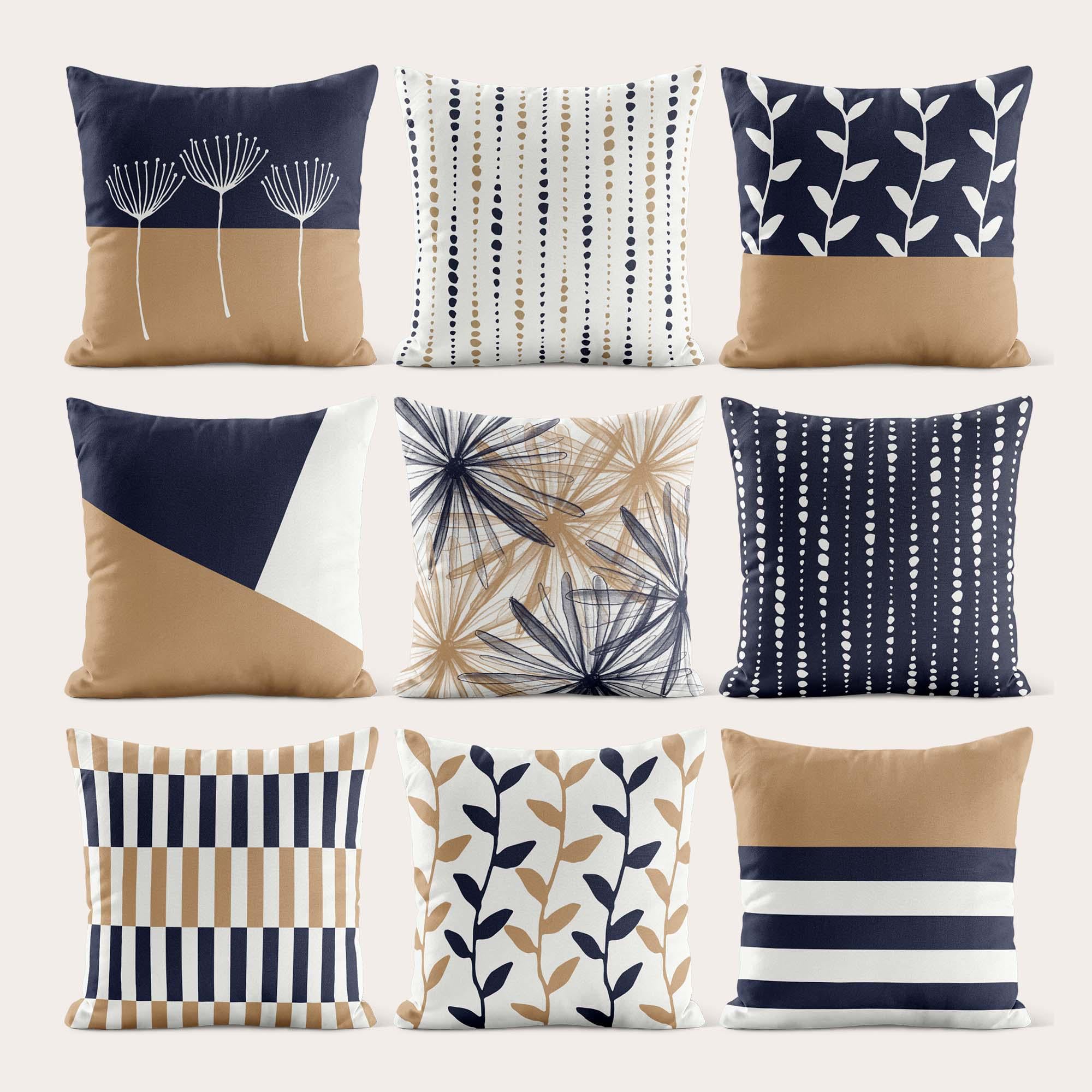 Sand Navy Throw Pillow Cover • Khaki Beige Blue Decorative Accent