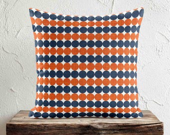 Burnt Orange Navy Throw Pillow Cover • Polka Dot • Decorative Accent Pillows for Couch