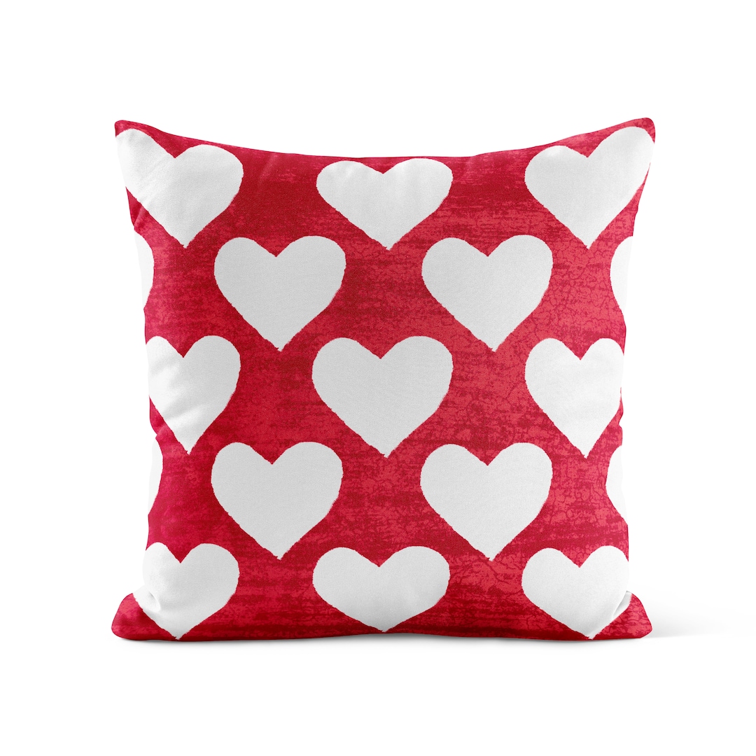 Valentine OUTDOOR Pillow Red White Heart Pillow Valentines Day Decor