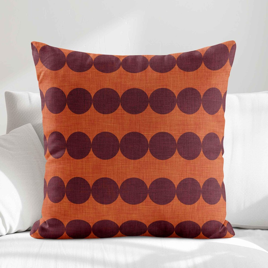 Burnt Orange Burgundy Throw Pillow Cover • Orange Red Polka Dot