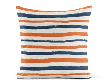 Burnt Orange Navy Throw Pillow Cover • Brush Strokes Striped Pillow Case • Decorative Pillows for Couch