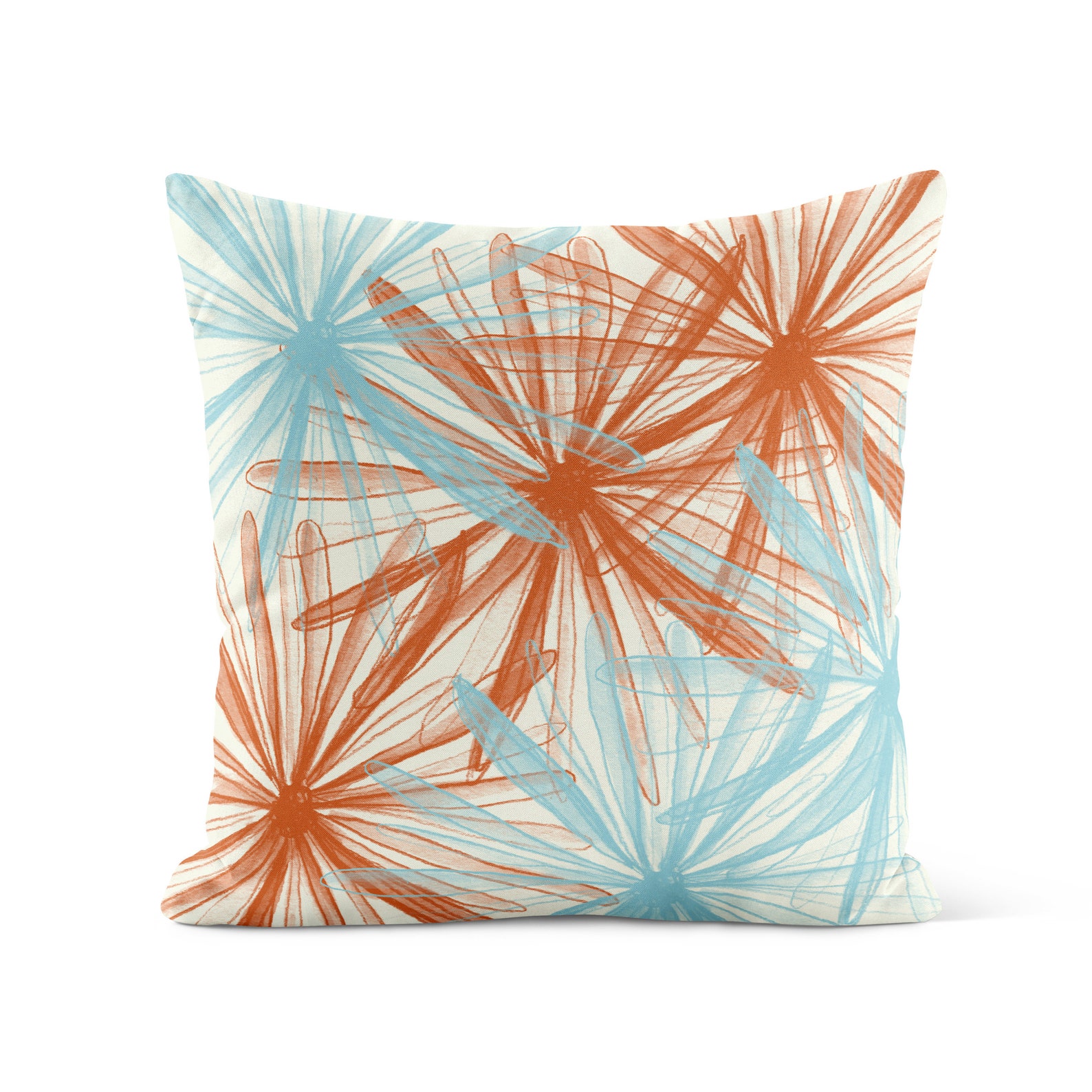 Burnt Orange Light Blue Outdoor Pillow Patio Cushions Etsy
