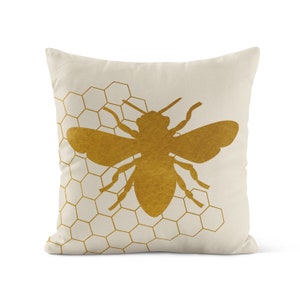 Gold Bee Throw Pillow Cover • Honey Bee Decor • Decorative Pillows for Couch