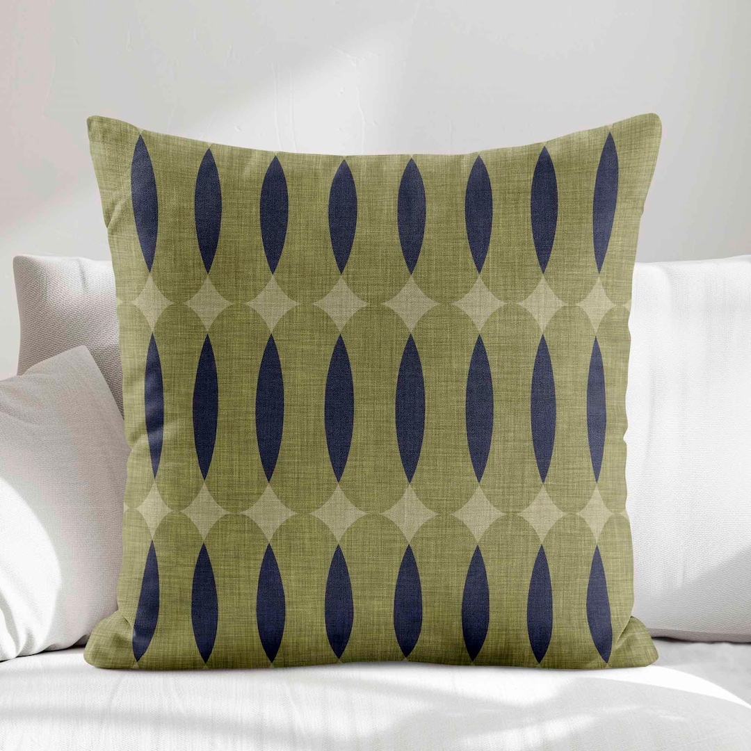 Olive Green Navy Throw Pillow Cover • Mid Century Modern Decorative ...