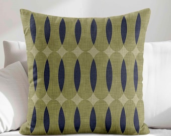 Olive Green Navy Throw Pillow Cover • Mid Century Modern Decorative Pillows for Couch • Sofa Cushion Cover