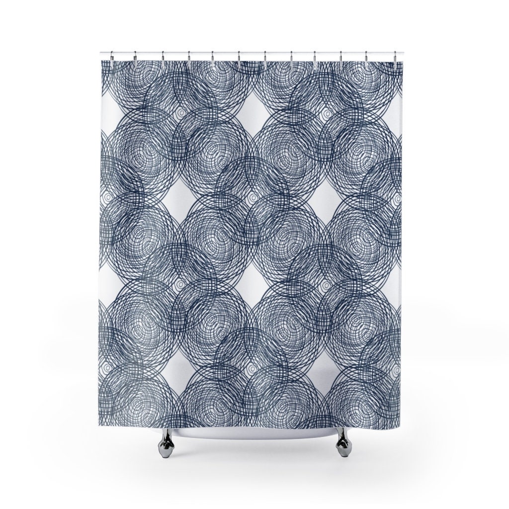 Navy White Shower Curtain Blue Bathroom Decor - Etsy