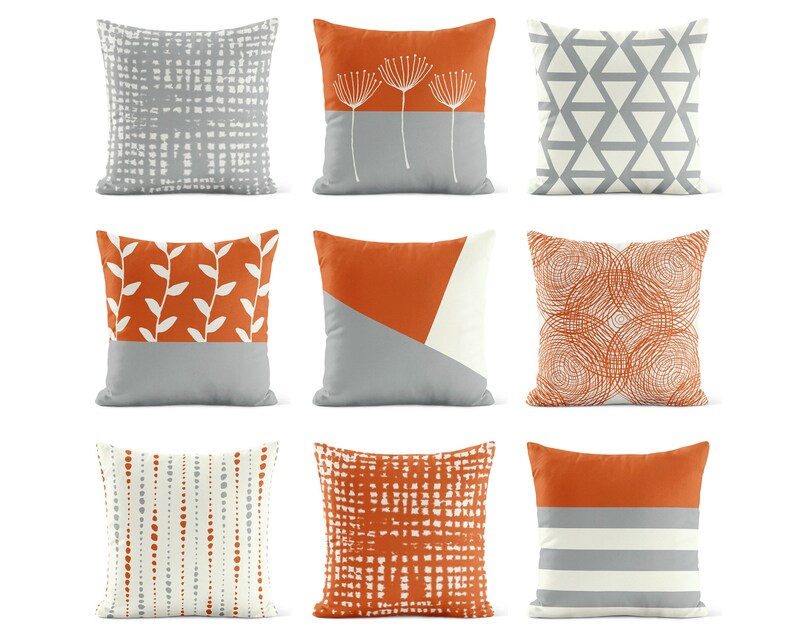 Burnt Orange Throw Pillow Cover Light Gray Pillow Covers Etsy