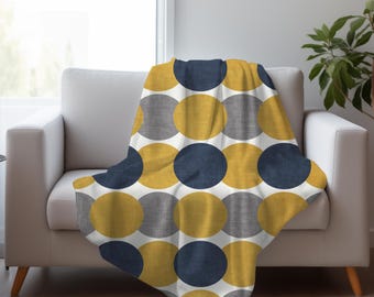 Mid Century Modern Blanket • Mustard Navy Gray Sherpa Throw Blanket for Couch