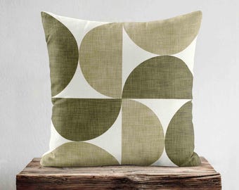 Olive Sage Throw Pillow Cover • Mid-Century Modern Bauhaus Pillowcase • Green Retro 70s Cushion Cover