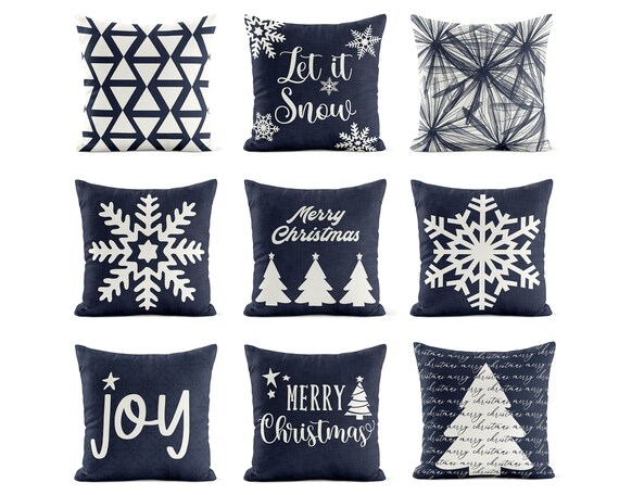Dark Navy Christmas Throw Pillow Cover Blue Snowflake - Etsy Canada