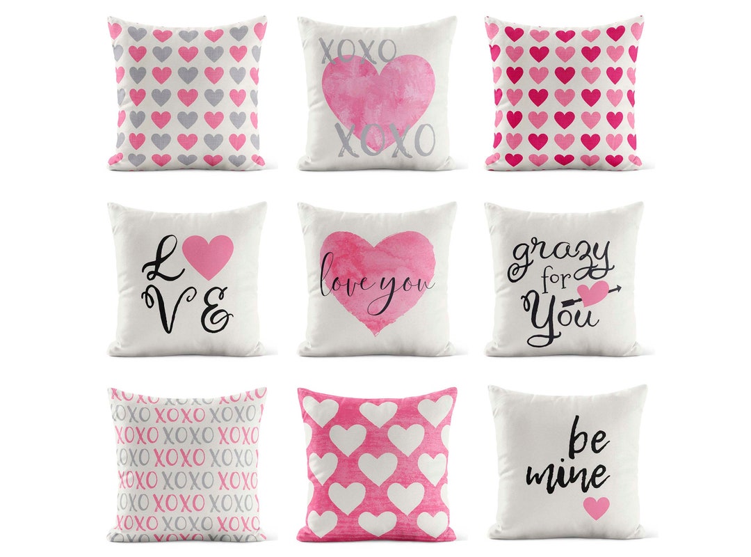 Pink Gray Throw Pillow Cover Valentines Day Decor Valentines Gift Heart