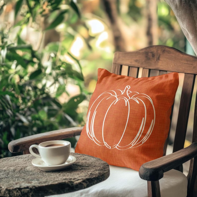 Burnt Orange Pumpkin Outdoor Pillow • Minimalist Autumn Fall Pillow for Porch & Patio image 3
