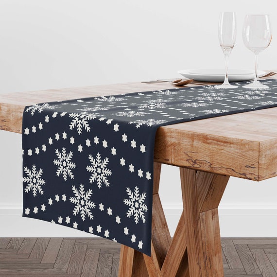 Dark Blue Snowflake Table Runner Christmas Table Decor Kitchen Dining Room  Holiday Decor 