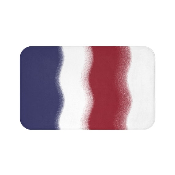 blue and white striped bath mat